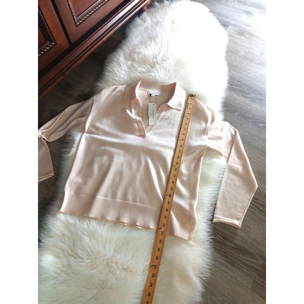 NWT Banana Republic Women's M Bella Merino Wool Polo Sweater Light Pink - Picture 10 of 11